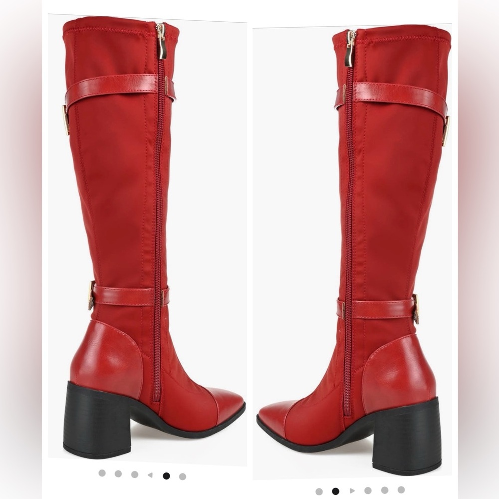 NIB Journee Collection cherry red knee high boots gold hardware 3” block heel 7M